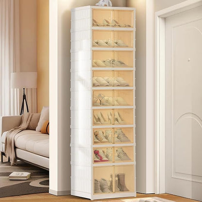 Portable Extra Large Folding Shoe Rack Set of 2, Shoe Organizer Storage Box for Closet With Magnetic Clear Door, Shoe Storage Cabinet for Living Room, Entryway(9 layers—18 Pairs, Style-B)