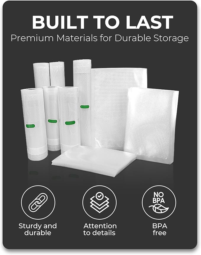 EconoHome Heavy Duty Vacuum Seal Bags 8 Pack (4 Rolls 11"x20', 4 Rolls 8"x20') – Commercial-Grade Airtight & Leakproof Vacuum Sealer Bags for Food, Sous Vide, Meal Prep, Processing & Dry Aging Meat