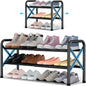 YEASHEIN 2-Tier Expandable Shoe Rack for Closet Floor, X-Frame Metal Small Shoe Rack for Entryway, Adjustable Shoe Shelf Organizer, Free Standing Shoe Racks for Front Door Entrance, Garage - Black
