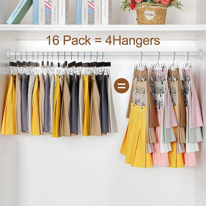TOPIA HANGER 4 Tier Metal Skirt Hangers for Women, Pants Hanger Space Saving with Adjustable Clips, Gain 70% More Space, Non Slip Grip for Slacks, Trousers, Shorts, Jeans, Towels, Black, 4-Pack, CT61B