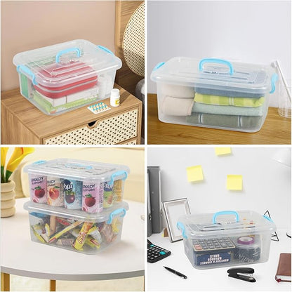 8 Quart Plastic Latching Storage Box with Handles, Small Plastic Tote Bin with Lid, 2 Packs
