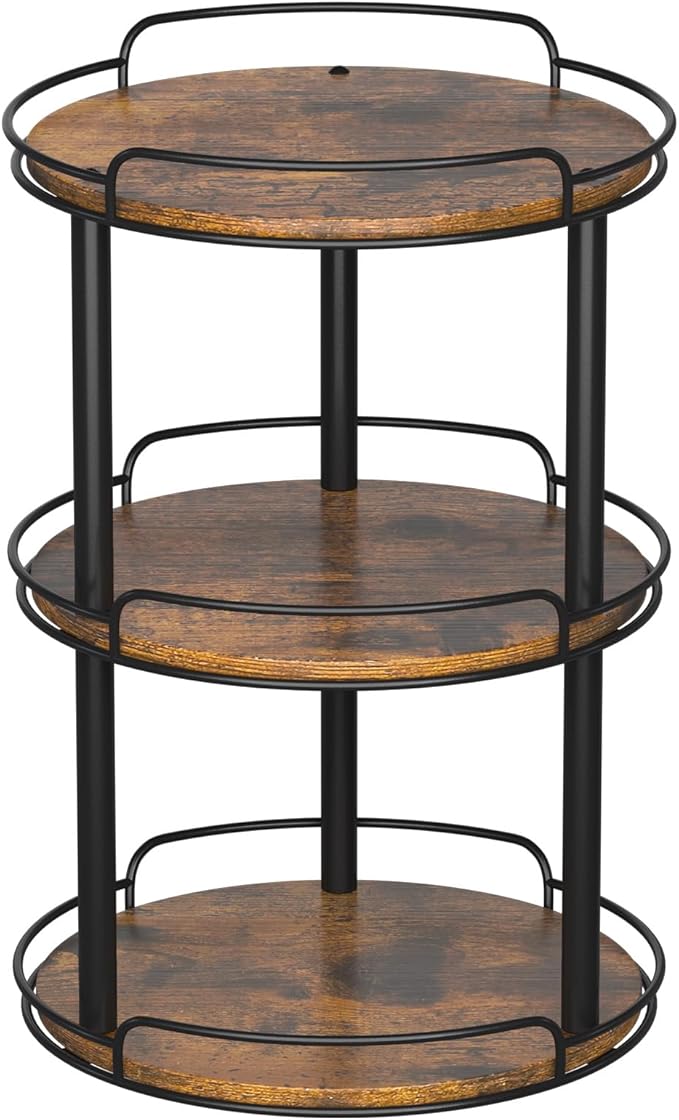 LAMU 12'' Wood Lazy Susan Turntable Organizer for Cabinet, 3 Tier Lazy Susan Spice Rack Organizer for Kitchen, Wood Cake Turntable for Cupcake Stand, Table Top, Countertop, Pantry, Bathroom