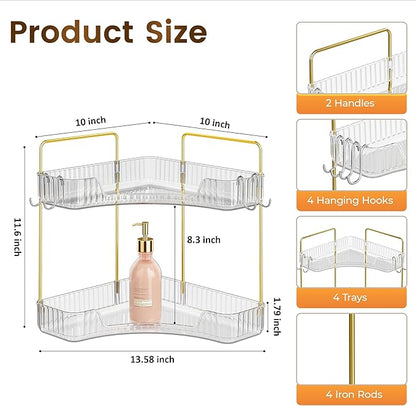 Corner Bathroom Counter Organizer 2 Tier Bathroom Organizers and Storage Countertop with Hooks Skin Care Exquisite Vanity Organizer Countertop Bathroom Storage Dresser, Kitchen-Clear