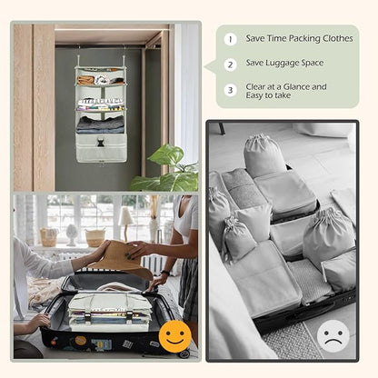 Surblue Hanging Closet Storage Bag Collapsible 3-Shelf Washable Oxford Fabric with 2 Hooks (L 11.41 * 11.41 * 19.68in, Light Gray)