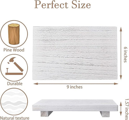 zoocatia Small Wood Tray Pedestal Stand Farmhouse Bathroom Decor Decorative Wooden Riser Kitchen Soap Dish Holder for Vanity, Counter, Sink, 9" x 5.9" - White