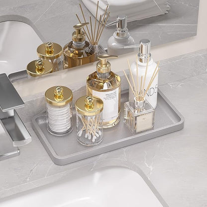 Weenson Bathroom Vanity Tray for Perfume Makeup Jewelry Decor Candle, Bamboo Kitchen Tray for Soap Dispenser Spice, Coffee, Toilet Tank Tray Nightstand Silver 11.81”L x 6.1”W x 0.79”H