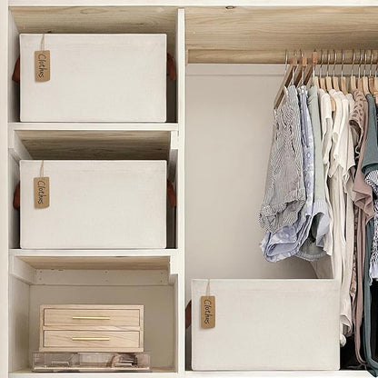 CHICVITA 2-Pack Large Storage Baskets for Shelves, Fabric Storage Bins with Metal Frame, Closet Organizers and Storage Boxes for Clothes Toy, Beige