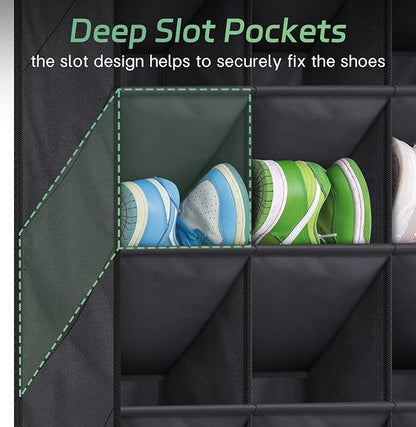 AOODA 24 Pairs Over the Door Shoe Organizer for Closet, Deep Pockets Large Hanging Shoe Rack for Door, 8-Tier Sneaker Holder Hanger, Black