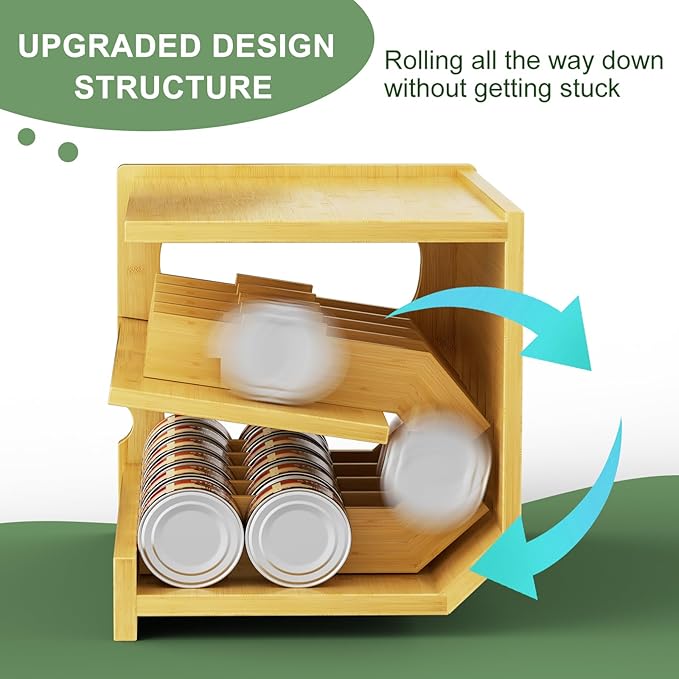 Bamboo Cat Food Can Organizer, Holds 36 (3oz) Cans, Cat Wet Food Storage Rack, Rolling Cat Food Can Dispenser for Pantry