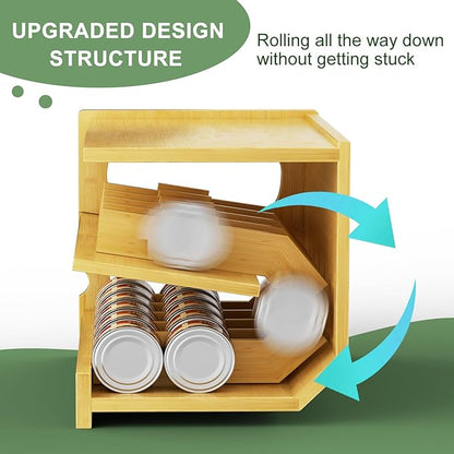 Bamboo Cat Food Can Organizer, Holds 36 (3oz) Cans, Cat Wet Food Storage Rack, Rolling Cat Food Can Dispenser for Pantry