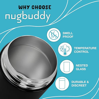 nugbuddy Airtight Storage Container - Vacuum Sealed Insulated w Nested Glass Jar - UV Protection, Temperature Controlled Stainless - Whiteboard Finish w Marker Included - 300 ml (3/4 Oz)