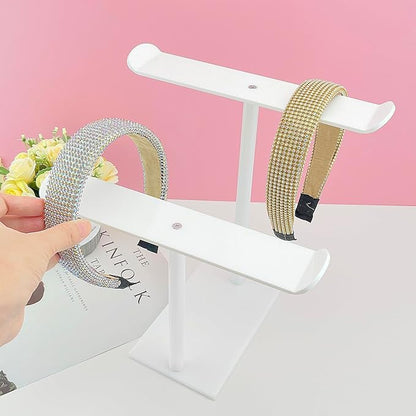 Headband Holder, Acrylic Headband Organizer Stand, Hair Accessories Storage (2-Tier & 2-Panel)