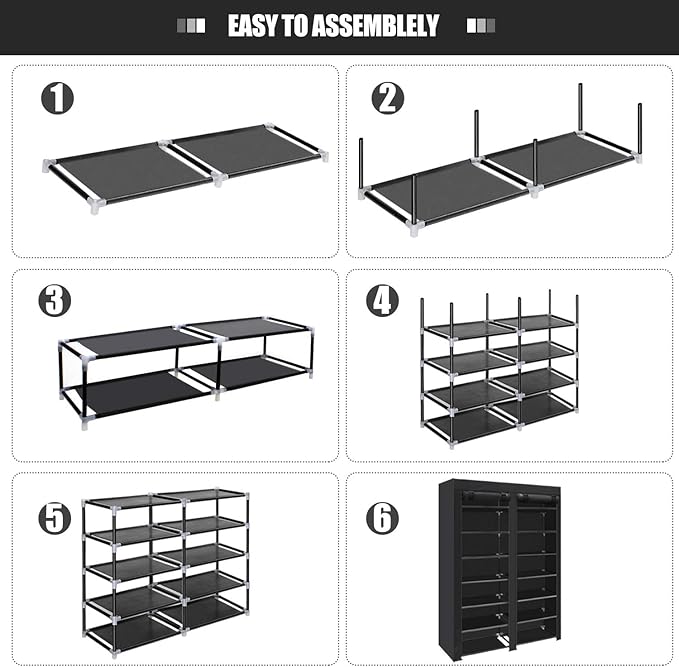 ERONE Shoe Rack Storage Organize, 28 Pairs Portable Double Row with Nonwoven Fabric Cover Shoe Shelf Cabinet for Closet
