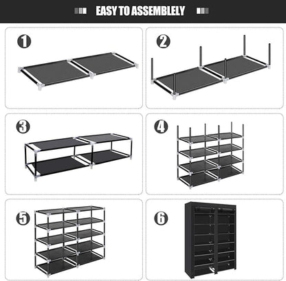 ERONE Shoe Rack Storage Organize, 28 Pairs Portable Double Row with Nonwoven Fabric Cover Shoe Shelf Cabinet for Closet
