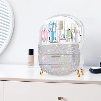 Ptesly Teen Girls Gift Makeup Organizer, Skincare & Jewelry Storage, Cosmetics Display Case, Makeup Holder, Bathroom Organizer (Bling Rhinestone)