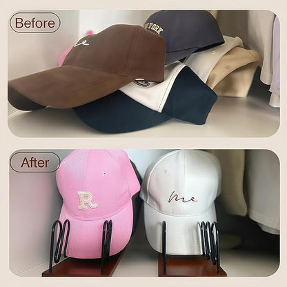 UdoUto Hat Organizer -2 PacK | Wood & Metal Hat Rack Holds 14 Caps | Space-Saving Closet Shelf Organizer for Bedroom, Dresser, Entryway