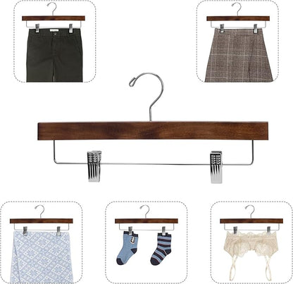 Nature Smile Solid Lotus Wood Deluxe Wooden Pants Hangers Bottom Hanger Jeans Hanger Skirt Hanger with 2-Adjustable Clips Anti Rust Hook 20 Pack (Retro)