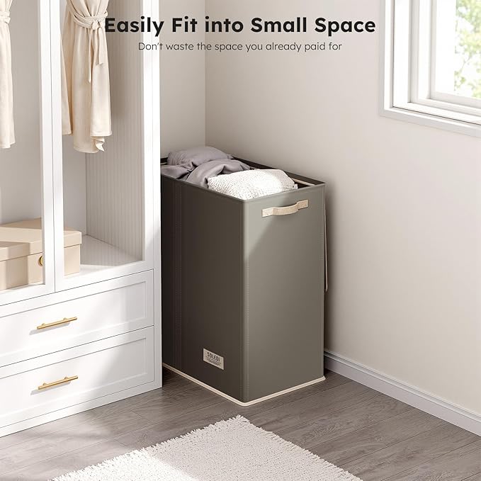 SOLEDI Large Double Laundry Hamper with Lid, Collapsible Clothes Hamper 2 section with Removable Bags, Space-Saving Laundry Basket for Bedroom, Dorm, College