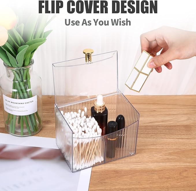 2-Grid Qtip Holder Dispenser,Transparent Cotton Ball Holder,Clear Bathroom Organizer with Lid Guest Bathroom Essentials for Cotton Swabs and Balls Container Cosmetics Storage for Vanity