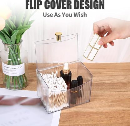 2-Grid Qtip Holder Dispenser,Transparent Cotton Ball Holder,Clear Bathroom Organizer with Lid Guest Bathroom Essentials for Cotton Swabs and Balls Container Cosmetics Storage for Vanity