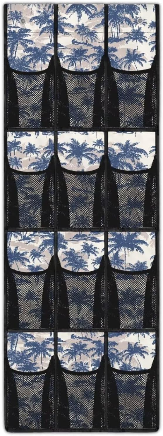 Tropical Trees Over the Door Shoe Organizer,Behind Door Shoes Hang Holder Rack,Hanging Shoe Storage Hanging Bag Unique Print
