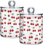 ALAZA 2pcs Red Cherry with Green Leaves Qtip Holder Dispenser 14 oz Bathroom Storage Clear Apothecary Jars Containers Cotton Ball,Cotton Rounds,Floss Picks, Hair Clips, Food