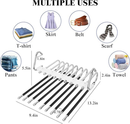 SANLIKE 2 Pack 9 Layers Pants Hangers Space-Saving Stainless Steel Closet Hangers 20pcs Fixed Clips Non-Slip Multi-Functional Pants Rack Two Hanging Modes for Trousers Jeans Leggings Scarf Skirts