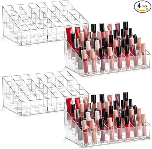 Macarrie 4 Pieces Lipstick Holder Organizer Acrylic Lipstick Makeup Organizer Case Display Stand Storage Box for Lipsticks Lipgloss Brushes Cosmetics (40 Slot)