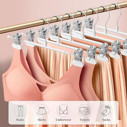 Clothes Pants Hangers with Wide Clips 10 Pack,Non-Slip Adjustable Skirt Hanger for Women,Space-Saving Heavy Duty Men Hangers for Pants,Trousers,Jeans,Shorts 12Inch White