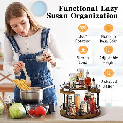 2 Tier Lazy Susan Organizer Turntable for Cabinet U-Shape Spinning Makeup Organizer 11.8" Rotating Spice Rack Height Adjustable, Pantry, Kitchen Countertop, Party, Bedroom