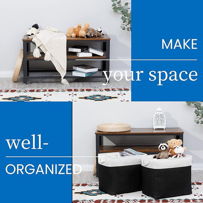 Bidtakay Baskets Extra Large Storage Bins for Clothes Set of 2 Black Baskets for Organizing Fabric Bins 17x12x15 In Tall Baskets with Handles Decorative Basket for Home Organiztion Dog Toy Baskets