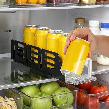 Baluue Drink Organizer for Fridge, Single Row Automatic Soda Can Dispenser, Spring Push Self-Pushing Glide Holder for Beverage Cans in Mini Refrigerator Storage