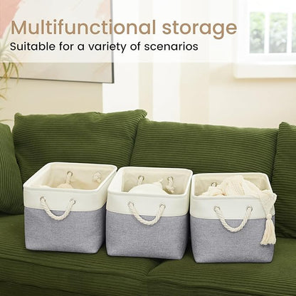 Large Storage Baskets- 15x11x10 inch Storage Bins for Shelves and Closet Organizing, Foldable Fabric Bin for Home Organization Clothes and Laundry (1-Pack, White&Gray)