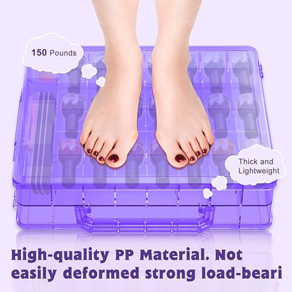 SUBAY Portable Nail Polish Organizer, Clear Double Side Nail Polish Holder,Gel Nail Storage for 48 Bottles with 6 Adjustable Dividers in Each Side Space Saver, Purple