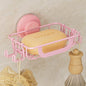 LEVERLOC Soap Holder Dish with Hooks for Shower, Bar Suction Cup Soap Tray Wall Mounted, Rustproof Stainless Steel Sponge Holder Caddy for Bathroom Bathtub Kitchen Sink, Pink