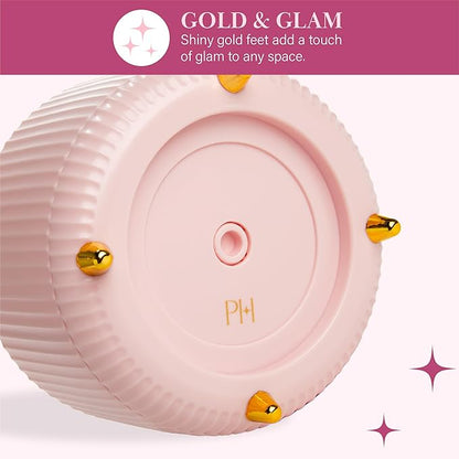 Paris Hilton 360° Rotating Makeup Brush Holder, Fluted Design with 5 Compartments, Glam Organizer for Brushes & Tools, Pink