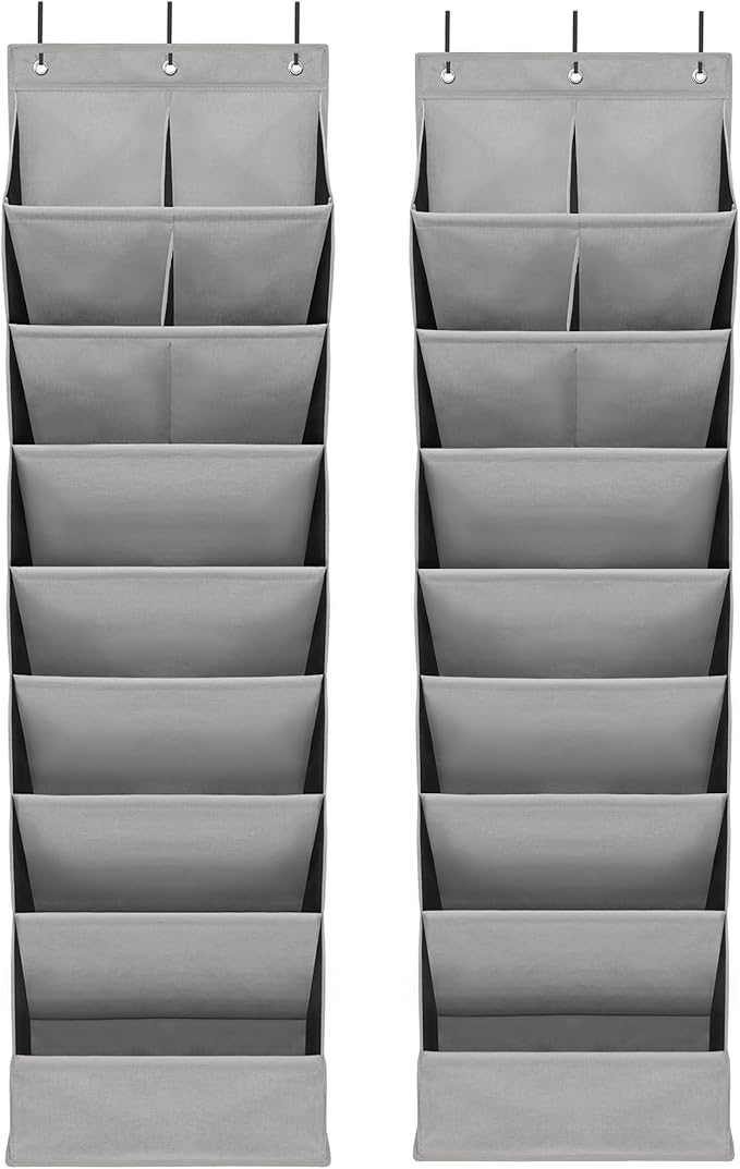Door Shoe Organizer with 10 Extra Large Pockets, 23 Pairs Shoes Large Capacity Hanging Storage Organizer for Shoes, Diapers, Dark Grey, 8 Layers, 2-Pack