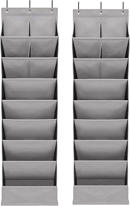 Door Shoe Organizer with 10 Extra Large Pockets, 23 Pairs Shoes Large Capacity Hanging Storage Organizer for Shoes, Diapers, Dark Grey, 8 Layers, 2-Pack