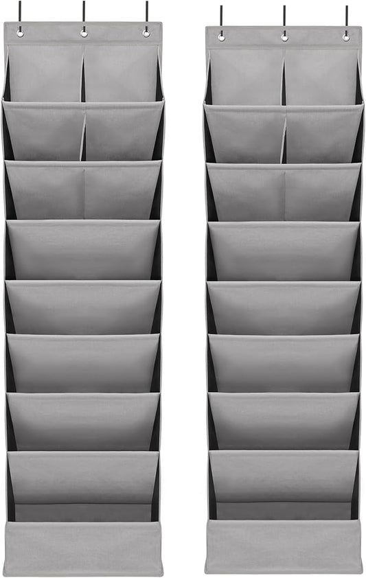 Door Shoe Organizer with 10 Extra Large Pockets, 23 Pairs Shoes Large Capacity Hanging Storage Organizer for Shoes, Diapers, Dark Grey, 8 Layers, 2-Pack