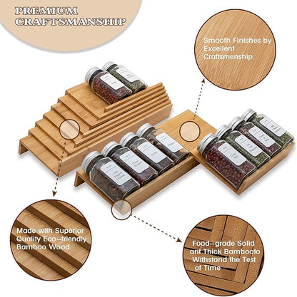 Bamboo Spice Rack Drawer Organizer - 8 Piece Set - 8" or 16" Wide