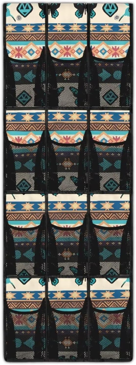 12 Large Mesh Pockets Over the Door Shoe Organizer Ethnic Butterfly Hanging Shoe Rack for Closet Shoe Organizer Door Hanger for Bedroom Bathroom