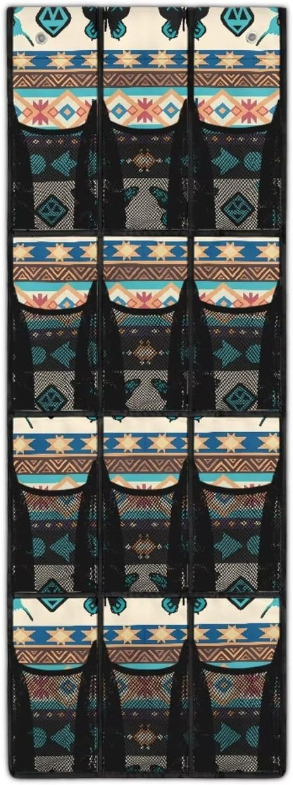 12 Large Mesh Pockets Over the Door Shoe Organizer Ethnic Butterfly Hanging Shoe Rack for Closet Shoe Organizer Door Hanger for Bedroom Bathroom