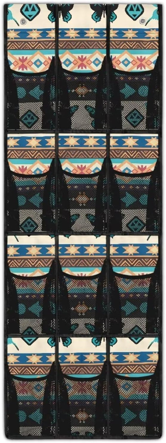 12 Large Mesh Pockets Over the Door Shoe Organizer Ethnic Butterfly Hanging Shoe Rack for Closet Shoe Organizer Door Hanger for Bedroom Bathroom