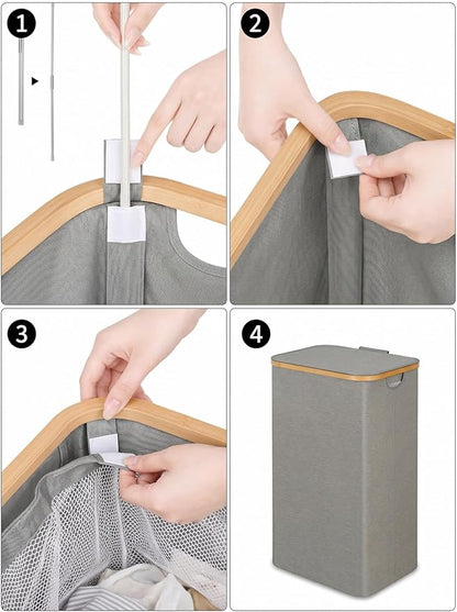 iEGrow Laundry Hamper with Lid, 110L Large Laundry Hamper with Handle and Lid, Collapsible Clothes Basket Organizer with Removable Inner Bag for Clothes Toys Towels - Grey