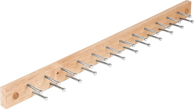 Spectrum Wood Peg Rack for Wall Mount Storage 24 Peg Hanging Tie Belt Scarf Coat Rack Hanger for Closet Organization, Tie and Belt Rack Wall Mounted Wooden Storage Rack Organizer Peg Wall Hooks