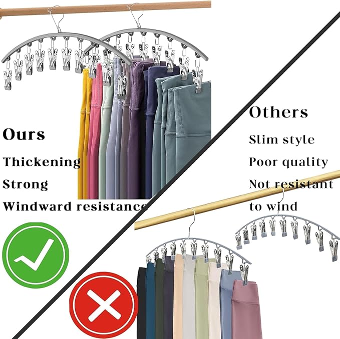 2 Pack Pink Legging Organizer for Closet, Metal Yoga Pants Hangers w/10 Clips Holds 20 Leggings Hangers Space Saving Hanging Organizer w/Rubber Coated Closet for Organizers and Storage