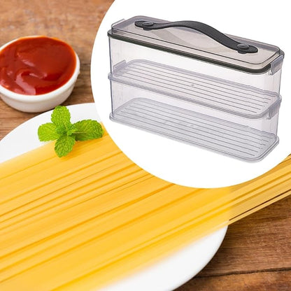 Pasta Container with Handle Food Storage Box Airtight Spaghetti Keeper Rectangular Canister, Double Layer
