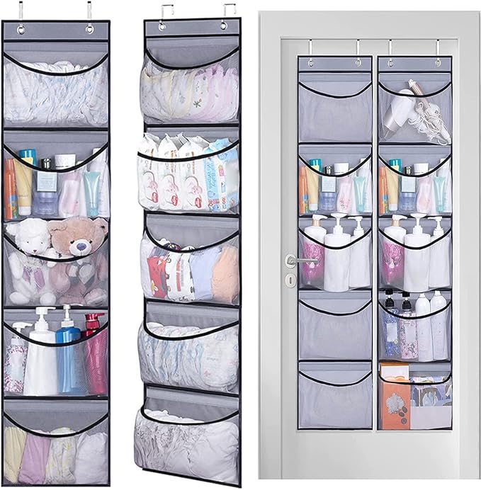 4Pcs Stuffed Animal Door Storage Organizer Stuffed Animal Storage Door Hanging Net Stretchy Multifunctional Over the Door Toy Organizer 5 Elastic Mesh Pockets Organizer for Toy