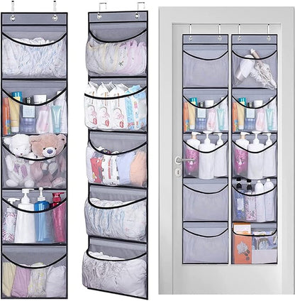 4Pcs Stuffed Animal Door Storage Organizer Stuffed Animal Storage Door Hanging Net Stretchy Multifunctional Over the Door Toy Organizer 5 Elastic Mesh Pockets Organizer for Toy