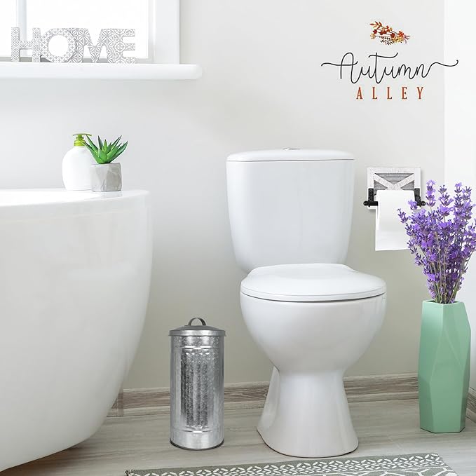 Autumn Alley Farmhouse Galvanized Metal Free Standing Toilet Paper Holder Organizer Stand Canister with Lid – Fits 3 Mega Rolls, Rustic Enclosed Toilet Storage Stand